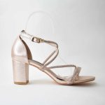 Πεδιλα με Strass Λουρακια,Glitter και Φαρδυ Τακουνι  L15061 Μπρονζε/Bronze