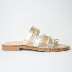 Χειροποιητες Δερματινες  Παντοφλες με Πλεγμα V16 Χρυσο/Gold