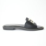 Χειροποιητες Δερματινες  Παντοφλες με Μεγαλη Φασα και Διακοσμητικο V14 Μαυρο/Black