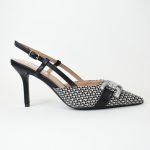 Πεδιλα με Canva και Αγκραφα Strass BMA53 Μαυρο/Black/Beige
