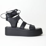 Χειροποιητες Δερματινες Πλατφορμες Τυπου Gladiator 1006 Mαυρο/Black