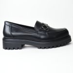 Μοκασίνι Δερματίνης με Ασημί Τόκα JSZ135 Black/Μαύρο