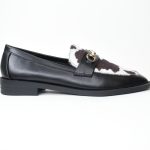 Μοκασίνι Δερματίνης με Animal Print και Χρυσή Τόκα L6691 Black/Μαύρο