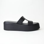 Χειροποιητες Δερματινες Flatform Παντοφλες Τυπου Hermes 14344 Μαυρο/Black