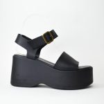 Χειροποιητες Δερματινες Πλατφορμες με Λουρακι Αστραγαλου και Χαλκινη Τοκα Σχεδιο 95 Mαυρο/Black