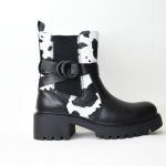 Μποτάκια Δερματίνης με Animal Print και Διακοσμητική Αγκράφα RQ547 Black White/Ασπρόμαυρο