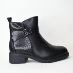 Μποτάκια Δερματίνης Croco με Χαμηλό Τακούνι και Μεταλλική Αγκράφα 1287 Black/Μαύρο