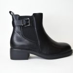 Μποτάκια Δερματίνης με Χαμηλό Τακούνι και Μεταλλική Αγκράφα 1288 Black/Μαύρο