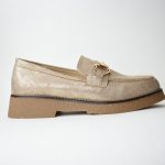 Μοκασίνια Ιριδίζουσας Δερματίνης με Κρεπ Σόλα και Τόκα D146 Gold/Χρυσό