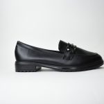 Μοκασίνια Δερματίνης με Ασημί Τόκα LL1617 Black/Μαύρο