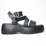 Χειροποιητα Δερματινα Πεδιλα Flatform Artistic 4333-73 Μαυρο/Black