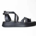 Χειροποιητα Δερματινα Πεδιλα Flatform Artistic 4315-40 Μαυρο/ Black